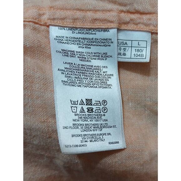 Brooks brothers mens large REGENT shirt apricot peach 100% linen shortsleeve - Picture 7 of 8